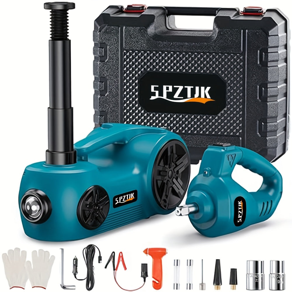 Electric Car Jack Kit 5T | 12V Hydraulic Lift with Impact Wrench – Blue