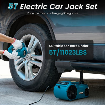 Electric Car Jack Kit 5T | 12V Hydraulic Lift with Impact Wrench – Blue