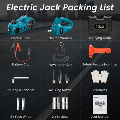 Electric Car Jack Kit 5T | 12V Hydraulic Lift with Impact Wrench – Blue