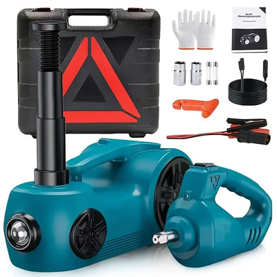 Electric Car Jack Kit 5T | 12V Hydraulic Lift with Impact Wrench – Blue