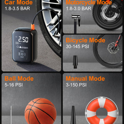 Fast Cordless 1pc Tire Inflator Portable Air Compressor - Digital Display Multi-function Nozzle Adapter