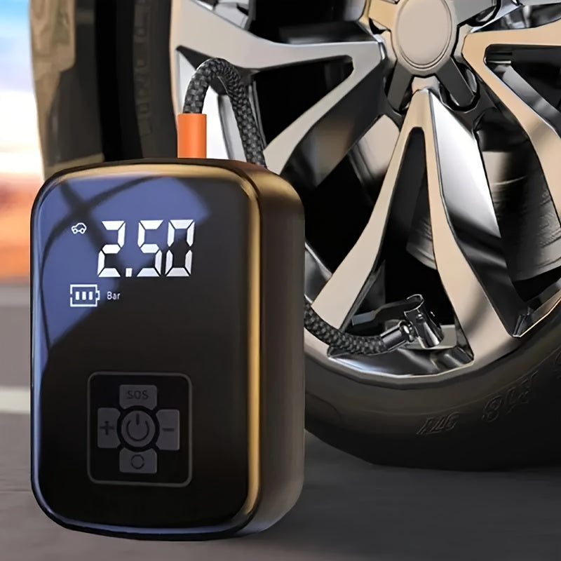 Fast Cordless 1pc Tire Inflator Portable Air Compressor - Digital Display Multi-function Nozzle Adapter