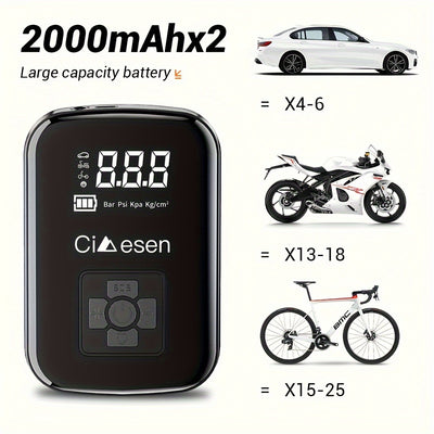 Fast Cordless 1pc Tire Inflator Portable Air Compressor - Digital Display Multi-function Nozzle Adapter