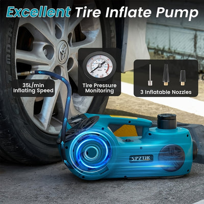 Electric Car Jack Kit 5T | 12V Hydraulic Lift with Impact Wrench – Blue