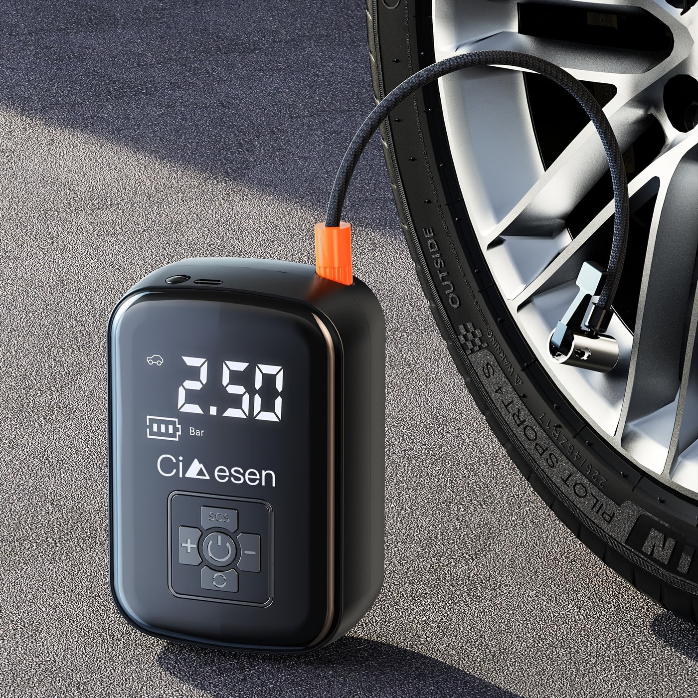 Fast Cordless 1pc Tire Inflator Portable Air Compressor - Digital Display Multi-function Nozzle Adapter