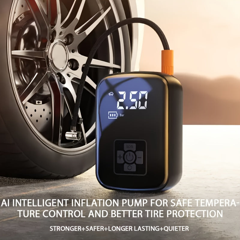 Fast Cordless 1pc Tire Inflator Portable Air Compressor - Digital Display Multi-function Nozzle Adapter
