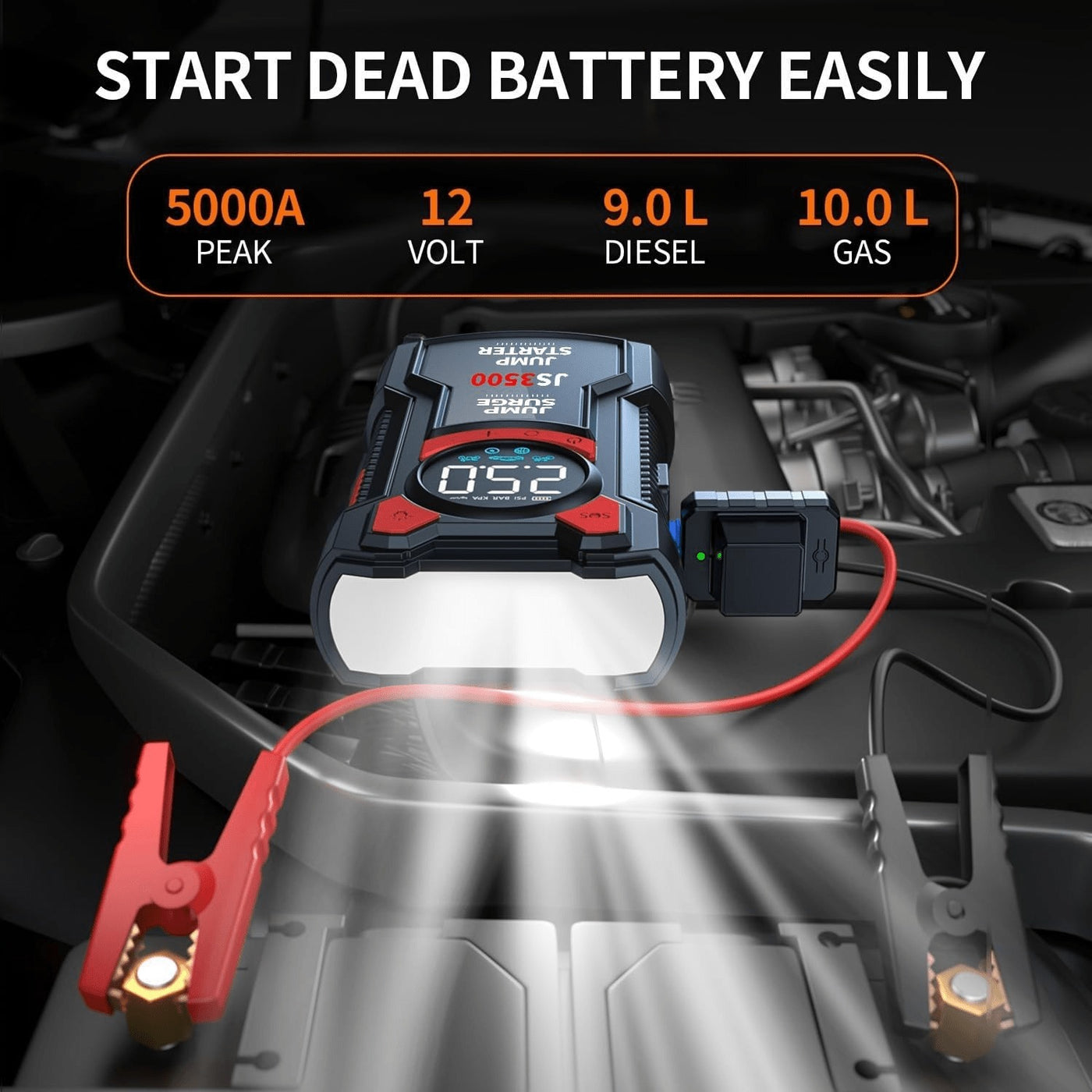 Portable Car Jump Starter with Air Compressor, 150PSI 3000A Car Battery Jump Starter