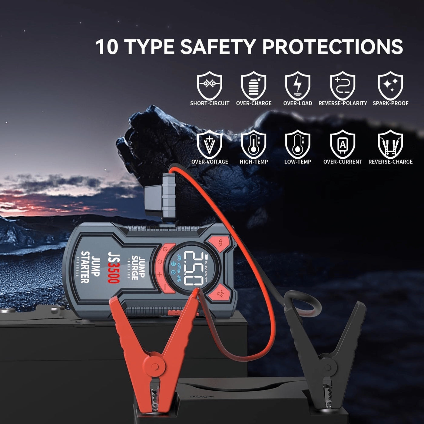 Portable Car Jump Starter with Air Compressor, 150PSI 3000A Car Battery Jump Starter